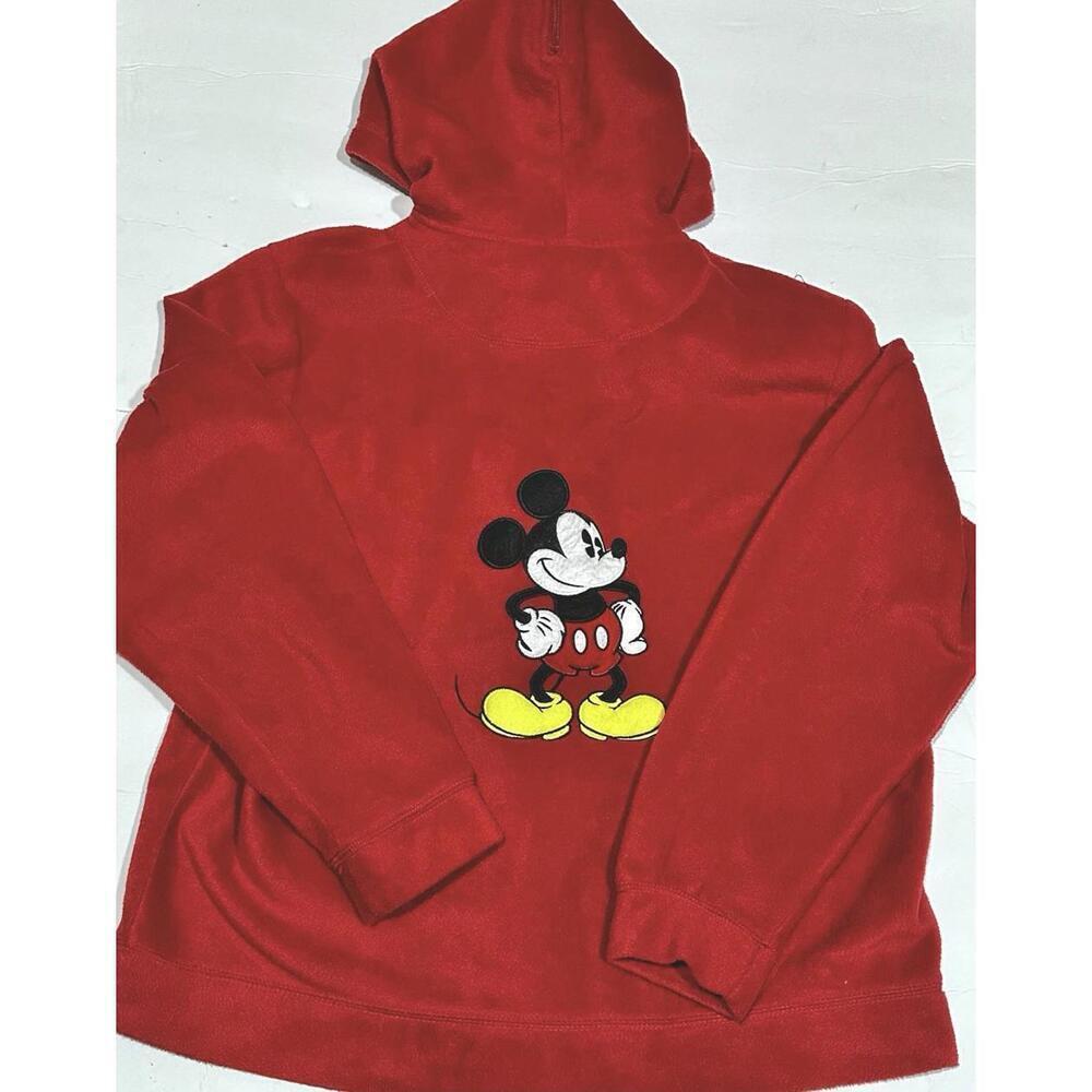 Disney Girl's Mickey Mouse Red Full Zip Hoodie Embroidery Satin Hood Fleece LG - Picture 15 of 15